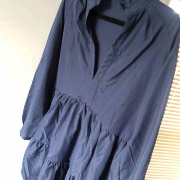 Navy Blue Babydoll Mini Long sleeved Dress - Picture 7 of 7